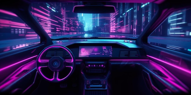 Autofahren bei Nacht Hochgeschwindigkeits-Luxuslimousine beim Fahren in der Nachtstadt Futuristisches Autokonzept
