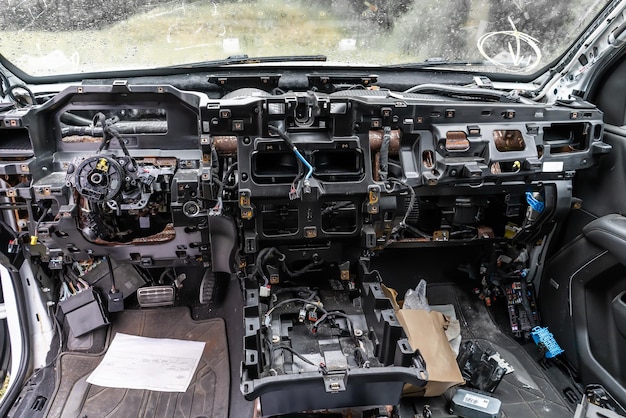 Foto autoinnenraum ohne reparatur des armaturenbretts nach einem unfall