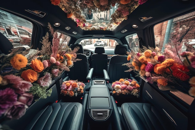 Autoinnenraum voller BlumenFlorist und Blumen Designkonzept generative KI