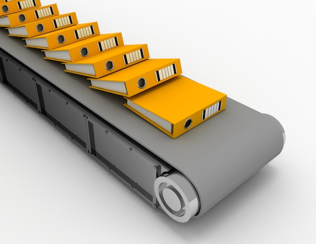 Automatice el sistema de gestión de documentos y el concepto de proceso de flujo de trabajo de oficina. Ilustración 3d