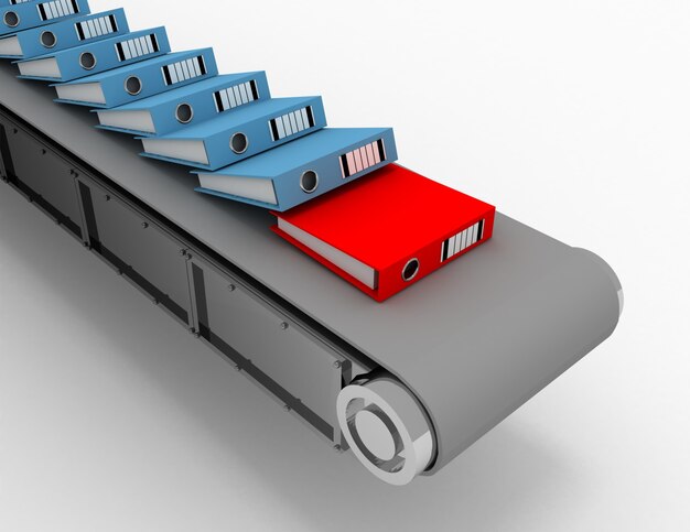 Automatice el sistema de gestión de documentos y el concepto de proceso de flujo de trabajo de oficina. Ilustración 3d