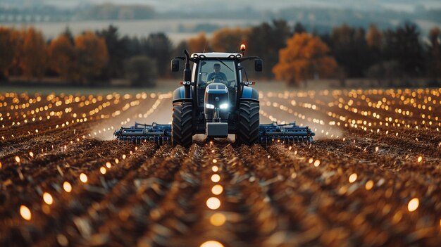 Foto automatisierter traktor mit fortgeschrittenem hintergrund