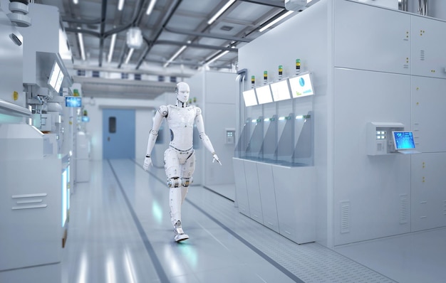 Automatisierung der Halbleiterfertigung mit Robotern, die in der Halbleiterfabrik oder im Labor arbeiten