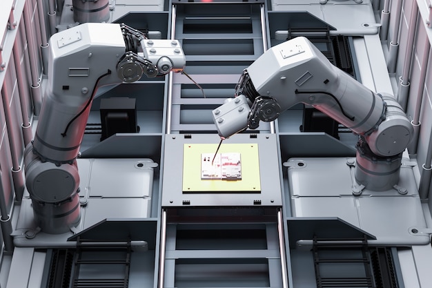 Automatisierungsindustrie mit Robotermontagelinie im Werk
