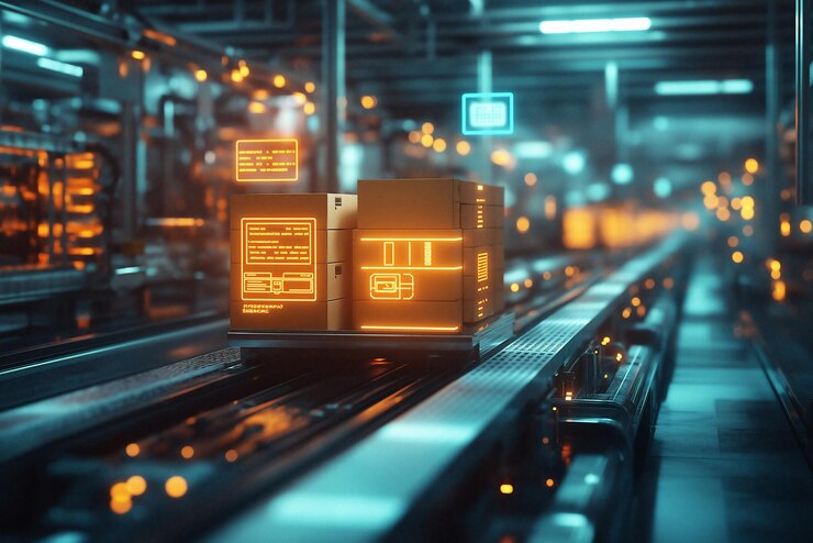 Foto automatización de alta tecnología en un almacén moderno durante las operaciones nocturnas ia generativa