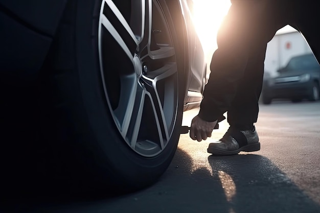 Automechaniker beim Reifenwechsel