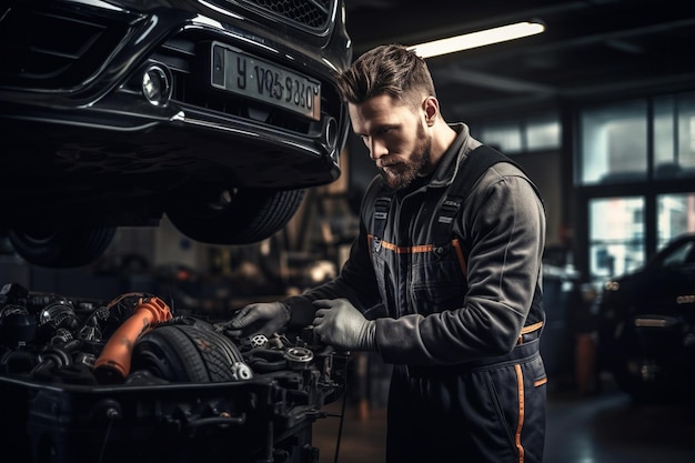 Automechaniker, der in der Garage arbeitet Reparaturservice