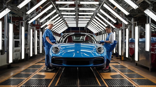 Automobilkarosserien befinden sich auf dem Montageband einer Fabrik für die Produktion von Autos in der modernen Automobilindustrie.