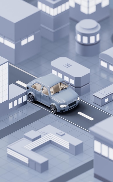 Automóvel dirigindo na rua da cidade renderização 3D