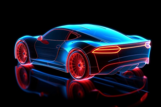 Automóvel esportivo elegante iluminado com luz de fundo de néon Contours Generative AI