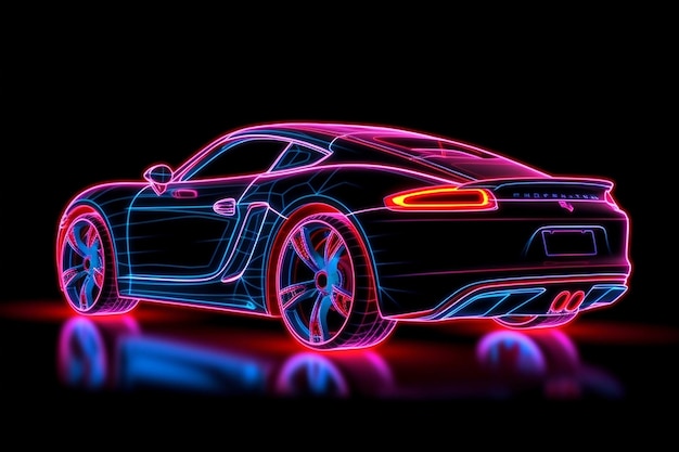 Automóvel esportivo elegante iluminado com luz de fundo de néon Contours Generative AI