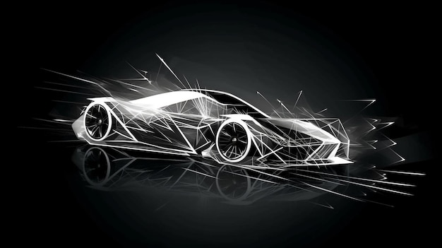 Automóvil deportivo de alta velocidad futurista abstracto Diseño generativo de IA del logotipo del automóvil forma líneas triángulos y estilo de partículas