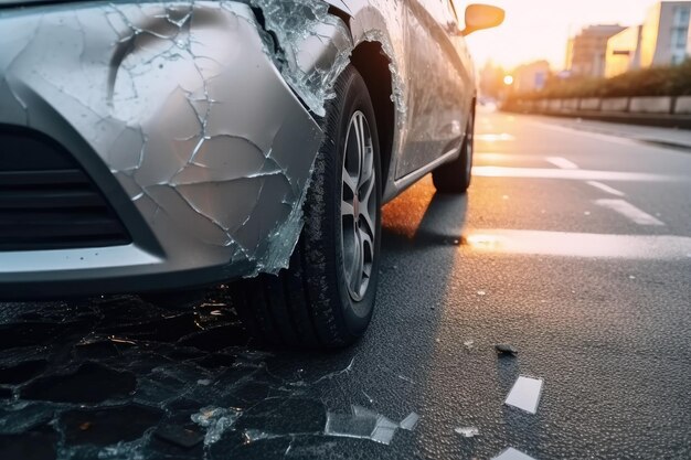 El automóvil está parado al costado de la carretera en un accidente IA generativa