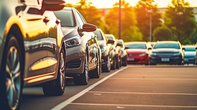 El automóvil estaba estacionado en un estacionamiento al aire libre. Venta y alquiler de automóviles usados disponibles. Antecedentes sobre seguros de automóviles. IA generativa.