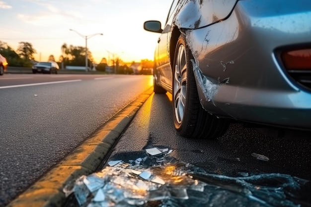 Foto el automóvil está parado al costado de la carretera en un accidente ia generativa