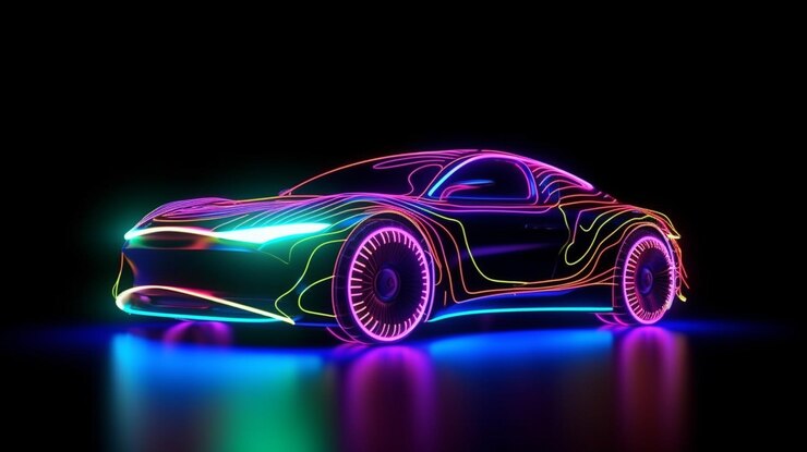 Un automóvil con pintura de neón está pintado en colores de neóngenerativo ai