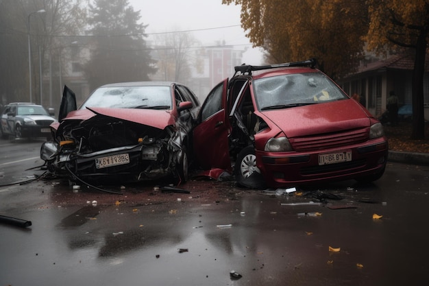 Un automóvil rojo con la placa de matrícula está frente a otro automóvil.