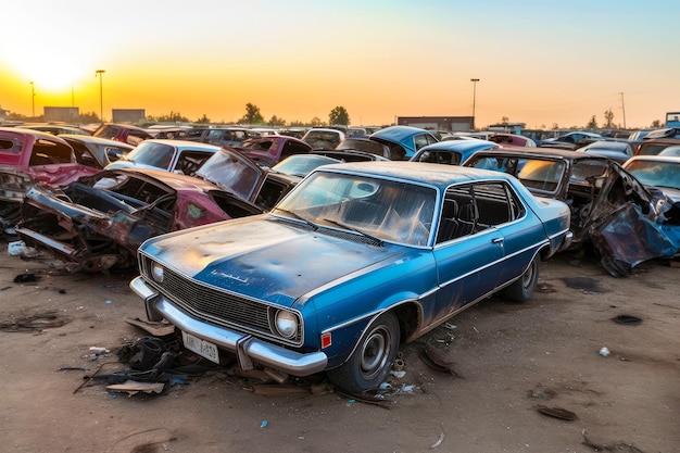 Los automóviles desechados en un vasto vertedero automotriz ponen de relieve el problema de la contaminación ambiental causada por los vehículos en fin de vida La necesidad de prácticas sostenibles de reciclaje y eliminación ecológicas