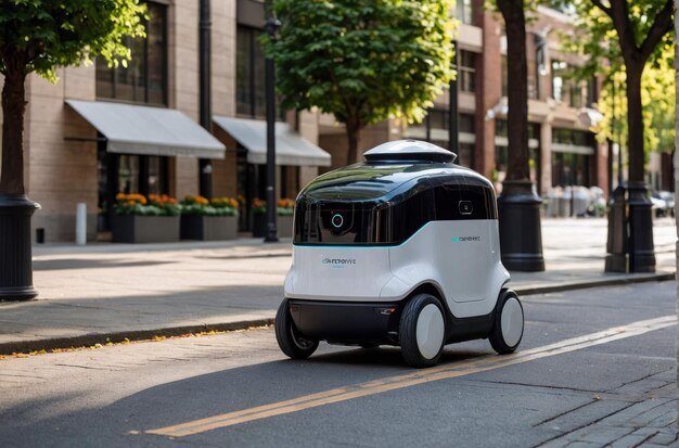 Foto autonome lieferroboter auf bürgersteigen der stadt