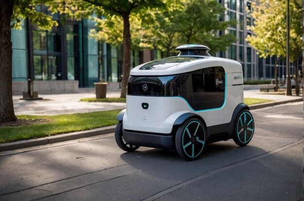 Foto autonomous delivery robots on city sidewalk