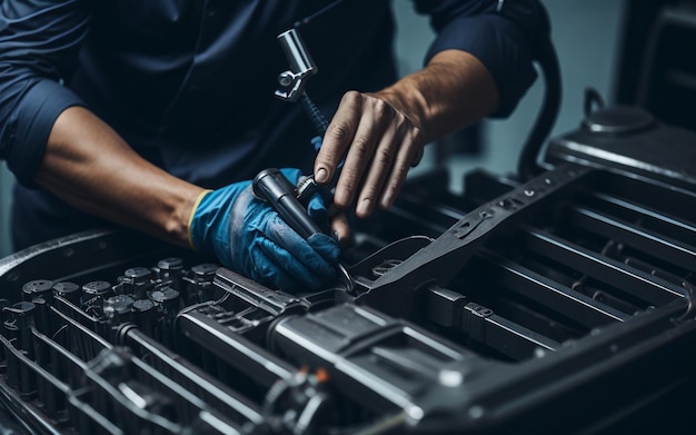 Foto autopflege, wartung und instandhaltung nahaufnahme eines handtechnikers mit automechaniker