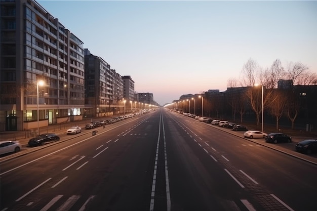 La autopista y el horizonte de la ciudad moderna