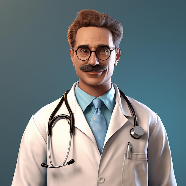 Autoridad Médica Renderizado en 3D de un médico de bigote