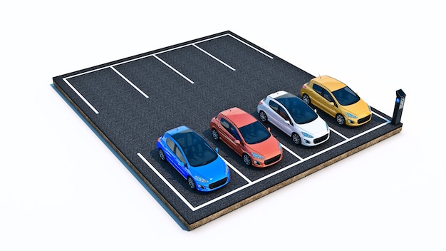 Autos auf dem Parkplatz 3D-Rendering