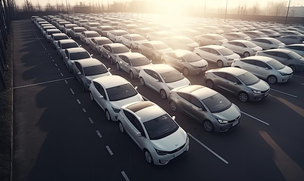 Autos eléctricos de viaje ecológicos que se cargan en el estacionamiento de la empresa designado