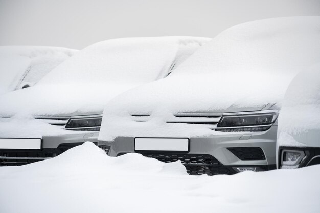 Autos estacionados cubiertos de nieve