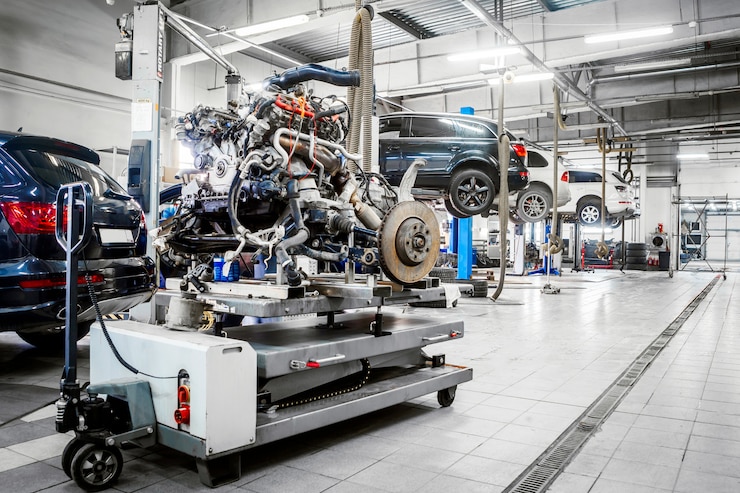 Foto autos in einer händlerreparaturstation