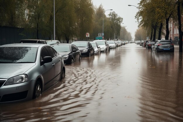 Autos in Hochwasser getaucht generative ai