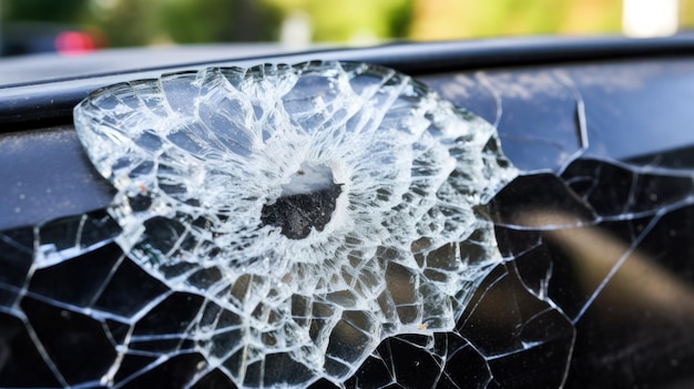 Foto autoscheibe nach steinstoß zerbrochen