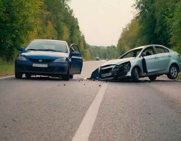 Autounfall auf der Straße nach einer Kollision mit einem anderen Auto auf der Straße