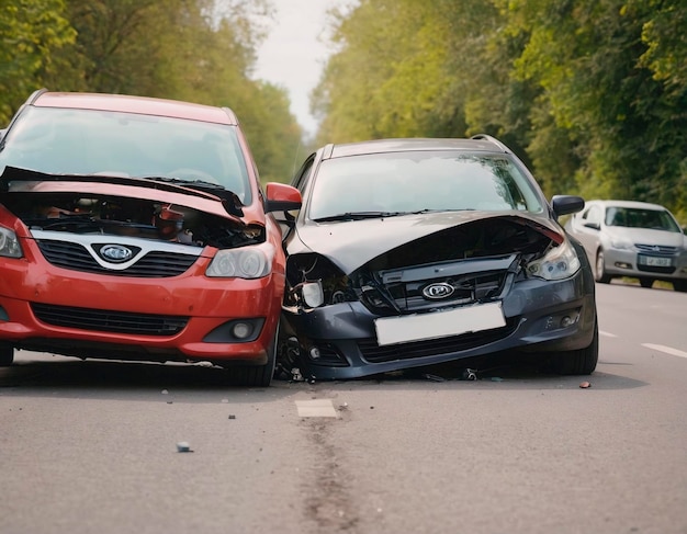 Foto autounfall auf der straße nach einer kollision mit einem anderen auto auf der straße