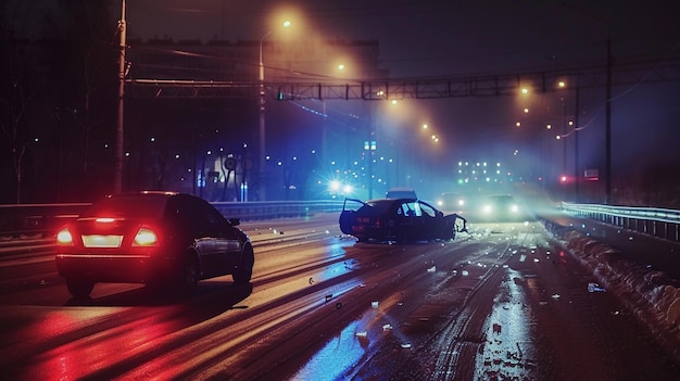 Foto autounfall in der nacht auf der straße