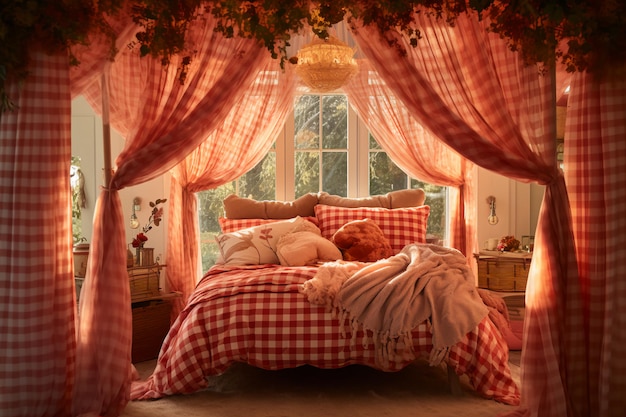 Autumn Gingham Cozy Retreat, skurriles Zimmer mit saisonalem Charme