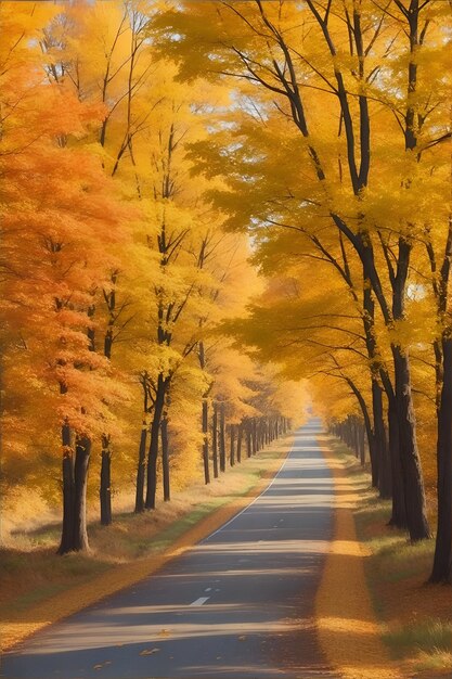 Autumn Road paisaje árboles túnel y luz mágica