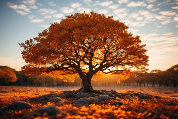 Autumn's Whispers Tree of Life repräsentiert durch eine hypnotisierende Autumn Tree Generative AI