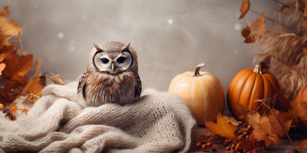 Autumn Warm Colors Pet Owl Sleep Background Halloween Dia da Colheita