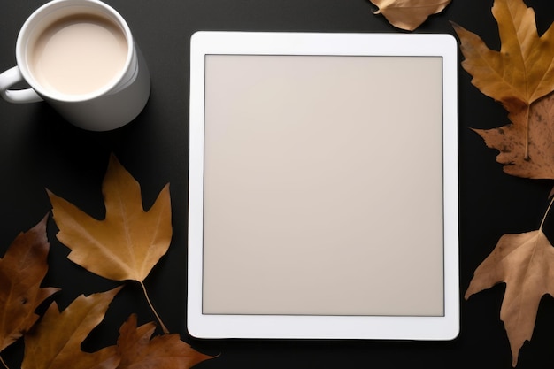 AutumnInspired Workspace Aesthetic Flat Lay com Tablet Notebook Café e Vela Emphasizin