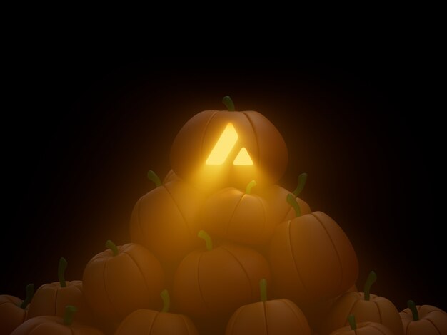 Avalancha Tallada Pila Pila Pila Cripto Moneda Ilustración 3D Render Iluminación Oscura