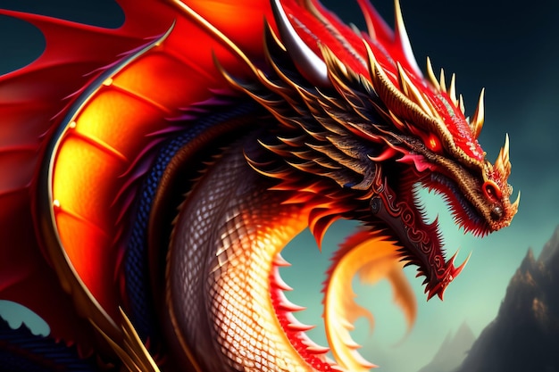 Avalanche estilo de arte chinesa longo dragão voador Generative Ai
