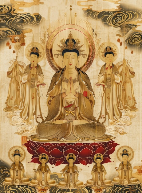 Foto avalokiteshvara bodhisattva com dezoito arhats