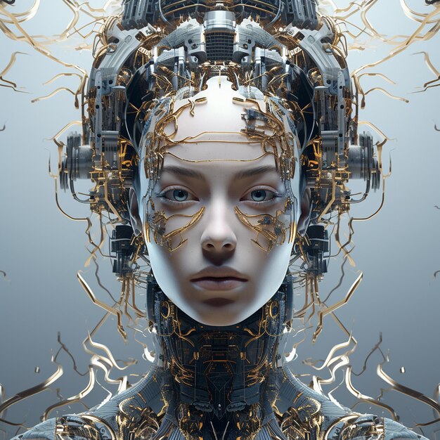 Foto avanço tecnológico futurista humanoide