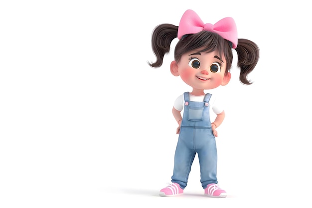 Avatar 3D de una niña con dos colas de caballo sobre un fondo blanco