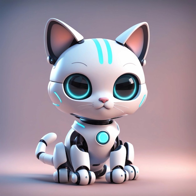 Avatar bonito imagem 3D de um gato robótico simpático e amigável com IA