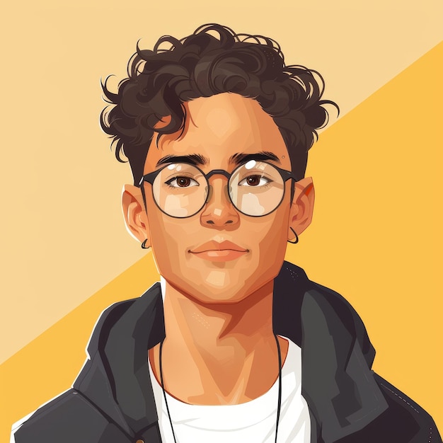 avatar de homem estudante em óculos baseado em criptomoeda em fundo amarelo mundo virtual nft