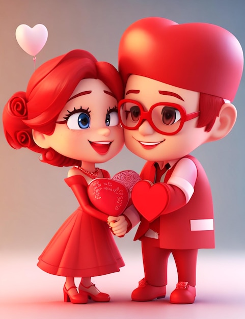 avatar de dibujos animados de renderizado 3d del día de san valentín