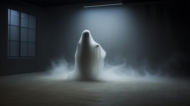 Foto un avatar de fantasma malvado dentro de una mansión abandonada espeluznante fondo aterrador de fantasmas de halloween